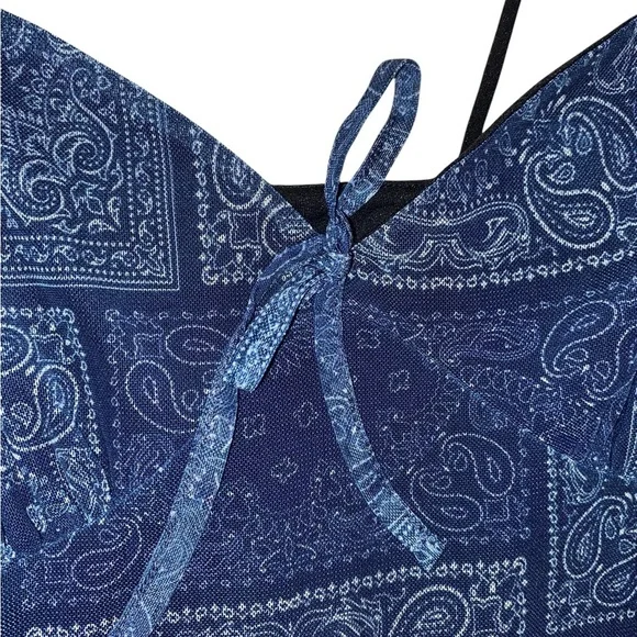 Urban Outfitters Elodie Bandana Print Mesh Mini Dress Blue Paisley Western - Picture 7 of 13
